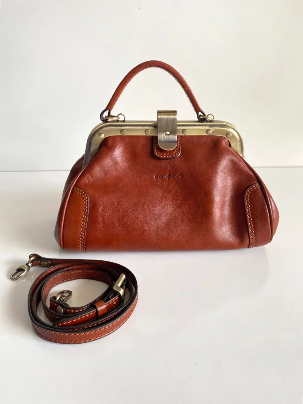 Gianni Conti Italian Leather Doctor Bag Satchel Crossbody Brown